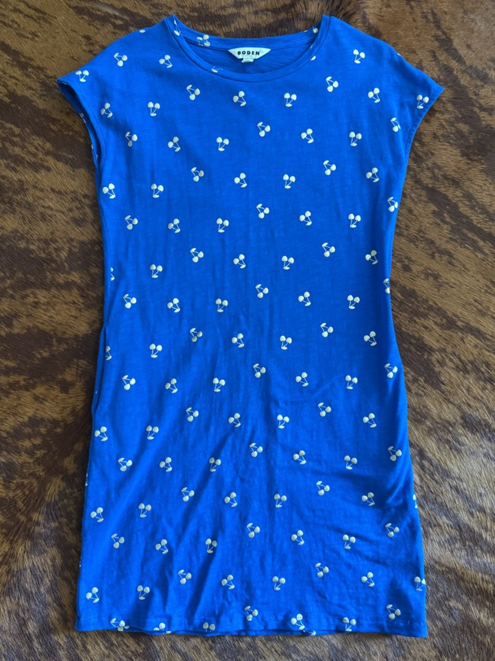 Boden Cobalt Blue Dress with Gold Cherry Motif